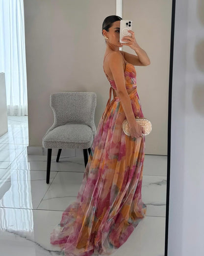Giselle - Vestido largo con estampado floral encantador
