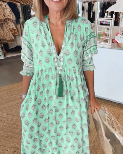 Modena™ - Vestido casual estampado con escote en V y media manga