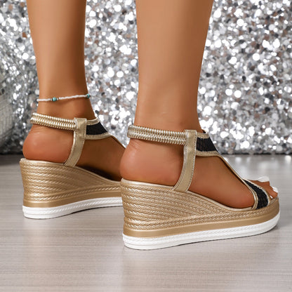 Elegantes sandalias sin cordones para mujer con tacón de cuña