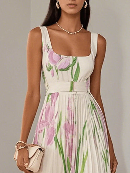 Nina - Vestido largo plisado floral