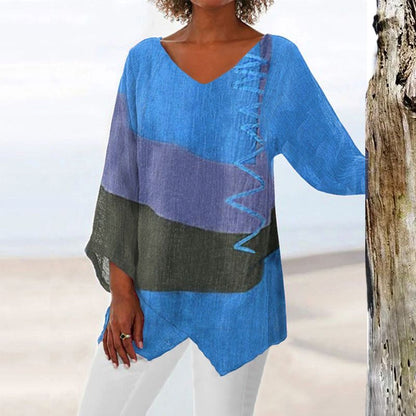 Helene | Elegante top con cuello en V y bloques de color