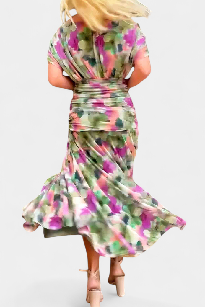 Alondra Vestido Largo con Estampado Floral Fantasía y Escote en V